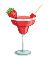 Strawberry Frozen Daiquiri with Salted Rim and Straw on a White Background - Vector Illustration