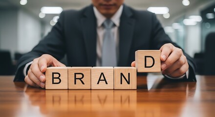 Build your brand identity with these wooden blocks in a professional setting for a dynamic business strategy