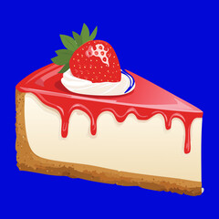 Decadent strawberry cheesecake with a rich glaze and whole strawberry topping, a classic sweet dessert - Vector Illustration