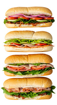 Arrangement of Delicious Sandwiches with Various Ingredients on Transparent Background