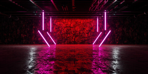 Cyber Futuristic Tunnel Made of Cement With Glowing Laser Lights Neon Tech Vibes Harsh Industrial Interior Concrete Corridor With Sci Fi Depth 3D Rendering