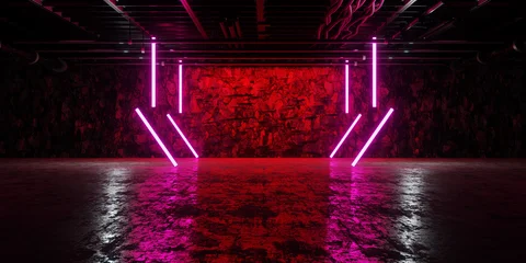 Cyber Futuristic Tunnel Made of Cement With Glowing Laser Lights Neon Tech Vibes Harsh Industrial Interior Concrete Corridor With Sci Fi Depth 3D Rendering © IM_VISUALS