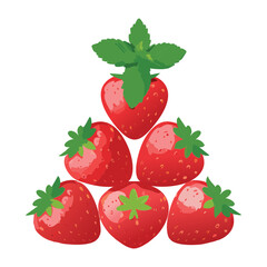 A Beautifully Arranged Pyramid of Fresh Strawberries, Topped with a Green Leaf, Perfect for a Buffet - Vector Illustration