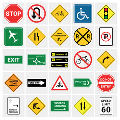 Collection of International Road Signs and Airport Symbols. 