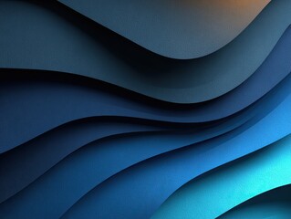 Abstract, layered, wavy design in shades of blue and dark tones