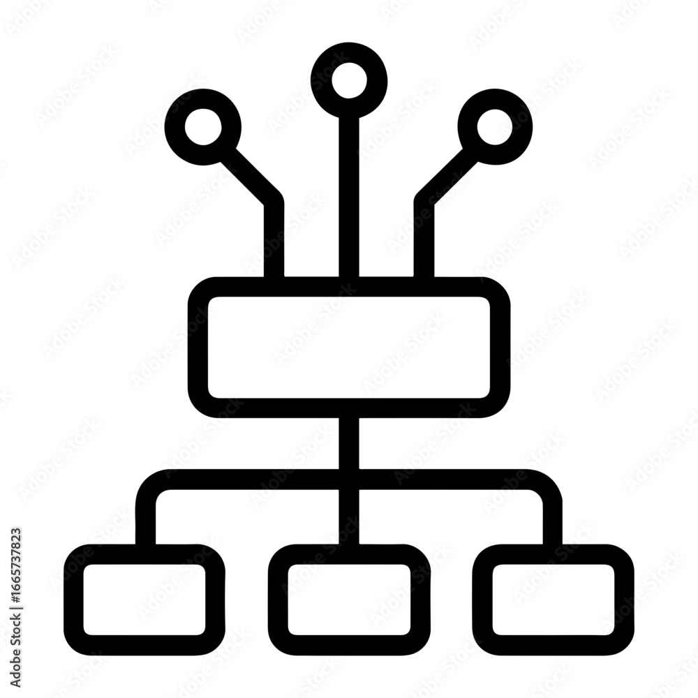 Poster simple outline diagram showing a network or flowchart with connected nodes on transparent background