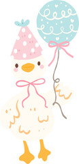 Cute Party Goose Clipart, Birthday Duck with Balloon PNG, Kawaii Animal Illustration
