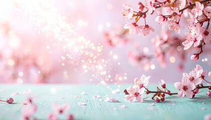 Fototapeta premium Pastel Pink and Mint Blossom Bokeh Background