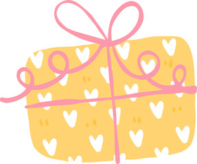 Gift Box Clipart, Cute Present PNG, Yellow Package with Pink Ribbon Illustration