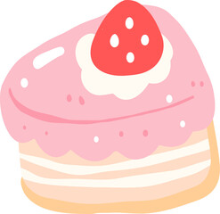 Strawberry Cake Clipart, Cute Dessert PNG, Pink Sweet Pastry Illustration