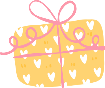 Gift Box Clipart, Cute Present PNG, Yellow Package with Pink Ribbon Illustration