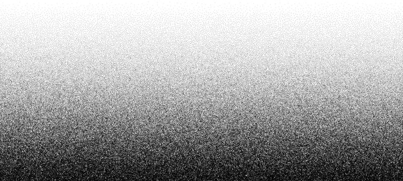 Noise grain background. Vector dotwork pattern. Densely dotted texture with subtle gradient. Black stipple sand dot effect. Abstract grunge monochrome surface, overlay with stochastic stipple spray