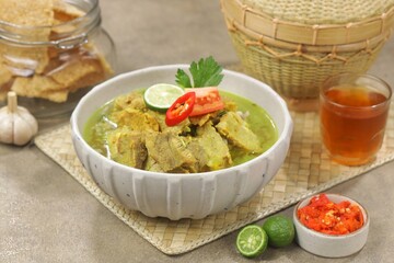 Soto Daging. Soto meat is a soupy dish made from beef stock seasoned with various spices