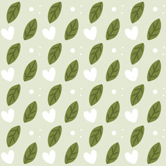 seamless pattern of leaves with white hearts vector