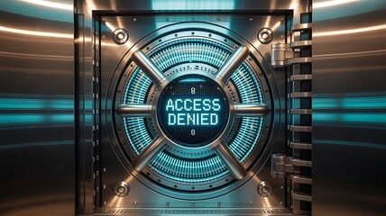 Futuristic bank vault door with access denied message