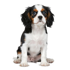 Cute Cavalier King Charles Spaniel Puppy Sitting Isolated on Transparent Background