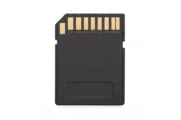 Black sd card isolated on a transparent background, providing a compact solution for digital storage and efficient data transfer