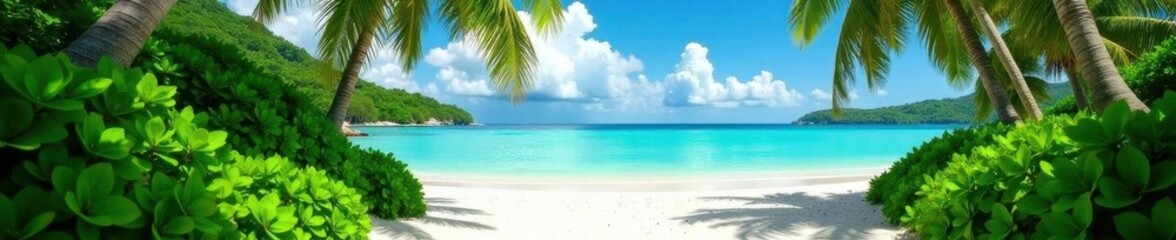 Obraz premium Lush vegetation borders pristine Crandon Park beach , calm, scenic, relaxing