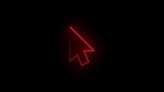 Glowing neon line computer mouse click cursor arrow icon . neon cursor icon. glowing mouse click cursor symbol . red color arrow and black background . 4k video..