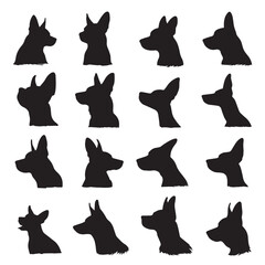 Vector illustration of dog ear silhouette set, Black & White silhouette set