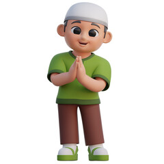 3D Muslim Boy in Apology Pose Illustration