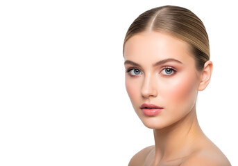 Fototapeta premium portrait of young woman with glowing skin and minimal makeup