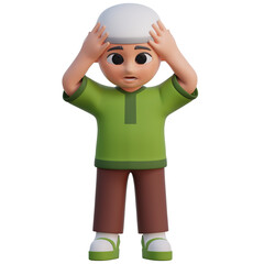 3D Muslim Boy Feels Dizzy Illustration
