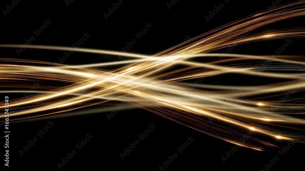 Poster abstract representation of dynamic energy flow, shimmering golden light trails elegantly weave throu