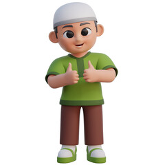 3D Muslim Boy Giving Thumbs Up Illustration