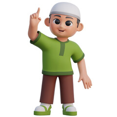 3D Muslim Boy Pointing Up Illustration