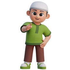 3D Muslim Boy Pointing Front Illustration