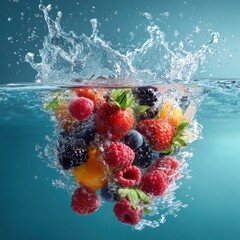 delicious fruit falling into clean water splash