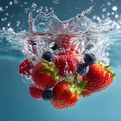 delicious fruit falling into clean water splash