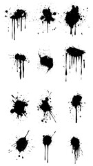 Illustration splash and drip design, silhouette blob spray collection