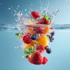 delicious fruit falling into clean water splash