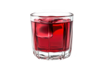 Highball glass with red liquid and ice cube drink cocktail juice beverage refreshment isolated on transparent background
