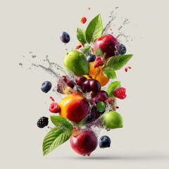 dynamic splash of fruits and foliage isolated