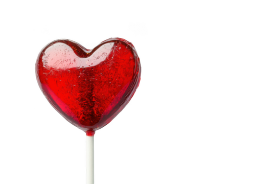 Delicious red heart lollipop candy sweet treat valentine's day love romance celebration gift isolated on transparent background - Powered by Adobe