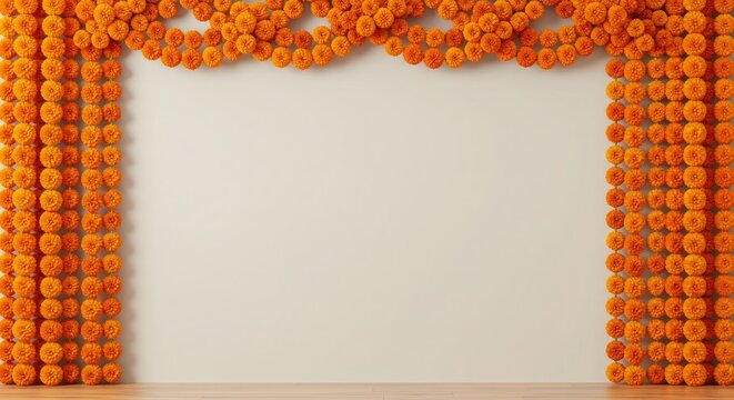 marigold decor, flower garlands hanging 