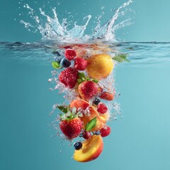 delicious fruit falling into clean water splash