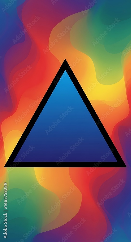 Poster colorful gradient background with a bold blue triangle symbolizing abstraction and contrast evoking 