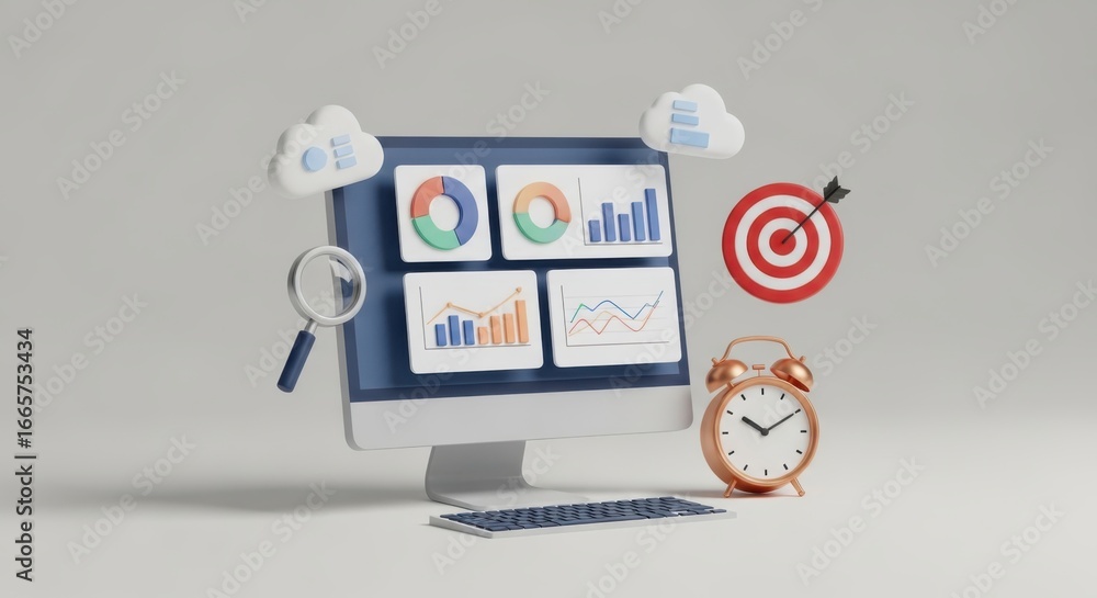 Poster digital marketing strategy and analytics with data visualization and goals