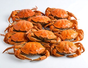 Fresh crabs arranged on a white background