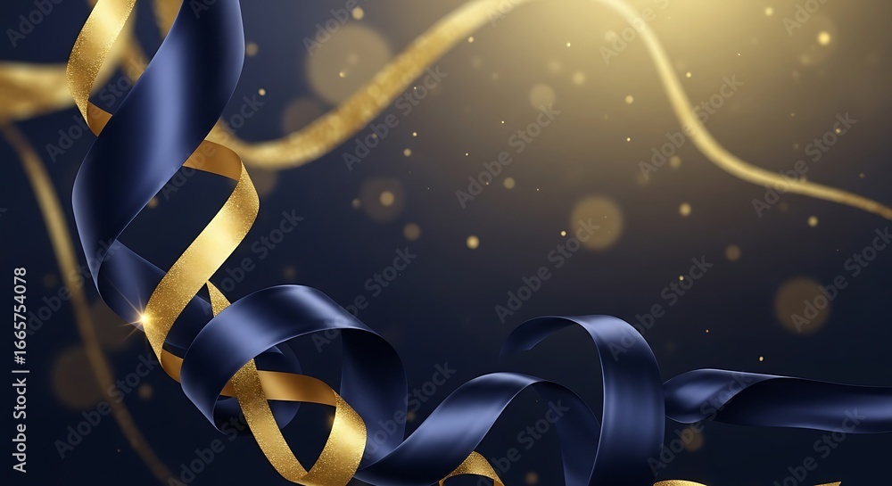 Poster elegant ribbons unfurling in the air with shimmering bokeh lights creating a festive atmosphere