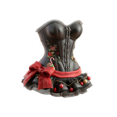 Fototapeta premium Festive Black Leather Corset with Christmas Embroidery and Red Bow