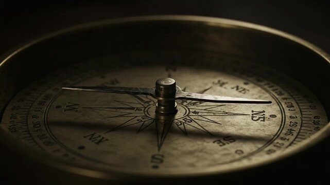 Rotating Antique Compass Needle Close Up in Soft Light