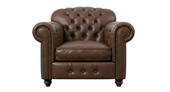 Classic Brown Leather Armchair Isolated on Transparent Background Photo