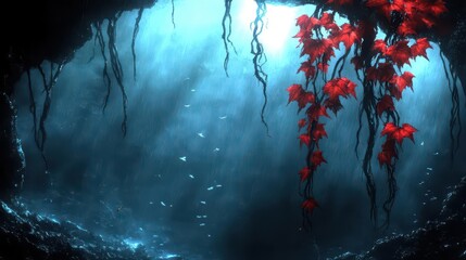 Red Vines in a Rainy Cave