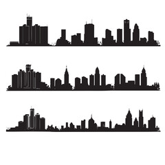 Vector illustration of Detroit silhouette set, Black & White silhouette set
