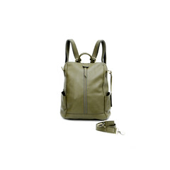 Green leather backpack isolated on white background, perfect for leather product catalog design